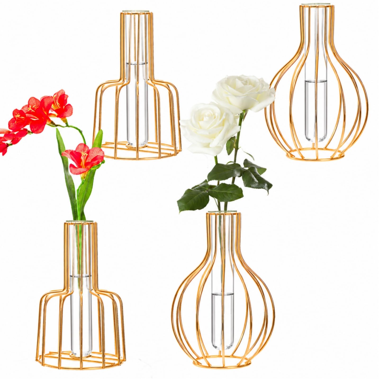 Amazon.com: Dicunoy 4 Pack Gold Flower Vases, Small Plastic Test